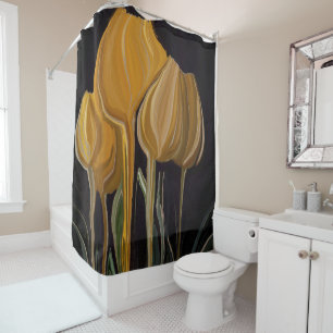 Rideaux De Douche Trio de tulipes dorées sur fond noir