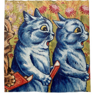 Rideaux De Douche Trois chats chantent. Gouache par Louis Wain, 1925