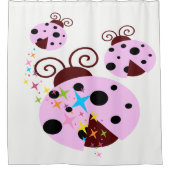Rideaux De Douche Trois coccinelle rose et noire avec étoiles (Devant)