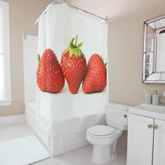 Rideaux De Douche Trois Fraises Sur Sccnm Blanc (En situation)