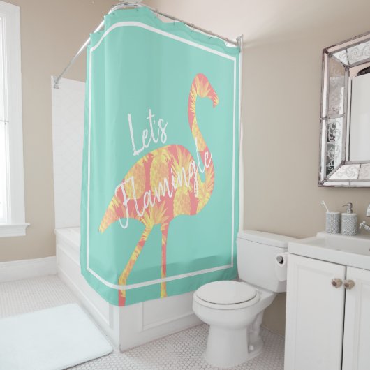 Rideaux De Douche Tropical Flamingle Flamant rose & ananas (En situation)
