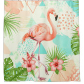 Rideaux De Douche Tropical Flamingo Watercolor & Geometric Pattern (Devant)