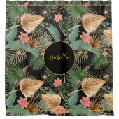 Rideaux De Douche Tropical Green Palm Feuilles Monogramme noir (Devant)