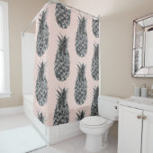 Rideaux De Douche Tropical Grey & Pink Ananas Motif sans couture (En situation)