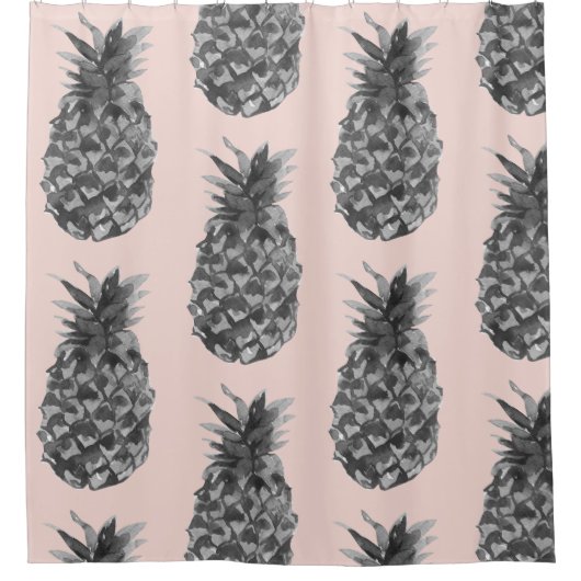 Rideaux De Douche Tropical Grey & Pink Ananas Motif sans couture (Devant)
