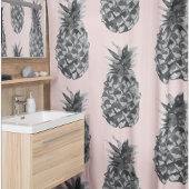 Rideaux De Douche Tropical Grey & Pink Ananas Motif sans couture
