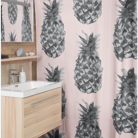 Rideaux De Douche Tropical Grey & Pink Ananas Motif sans couture