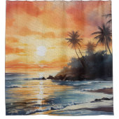 Rideaux De Douche Tropical Island Ocean Beach Sunset (Devant)