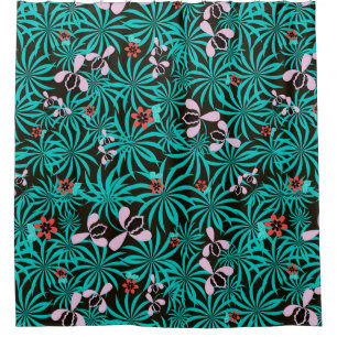 Rideaux De Douche Tropical jungle palm leaves orchid flowers bloom c