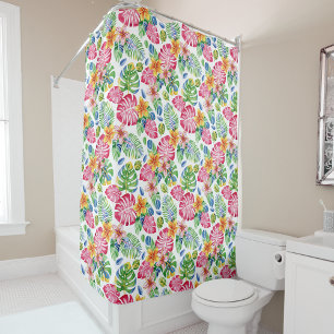 Rideaux De Douche Tropical Palm Feuille vert rose mignon