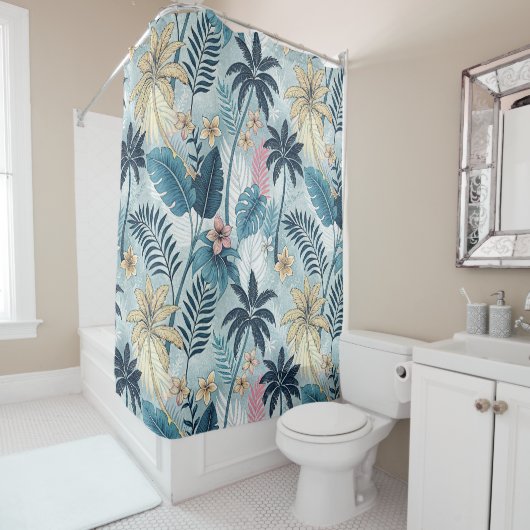 Rideaux De Douche Tropical Palm Trees Monstera Beach (En situation)