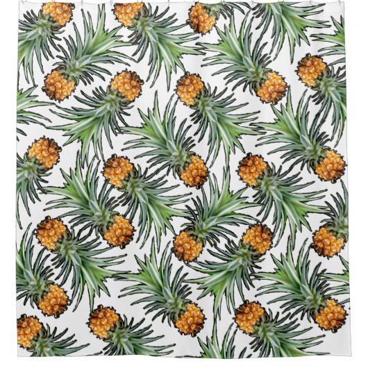 Rideaux De Douche Tropical Pineapple Pattern on White (Devant)