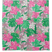 Rideaux De Douche Tropical Pink White Flowers Palm Leaves Preppy (Devant)