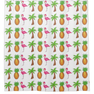 Rideaux De Douche Tropical Print Palm Tree Ananas Flamant rose rose