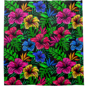 Rideaux De Douche Tropical rose rouge bleu jaune Hibiscus Fleur