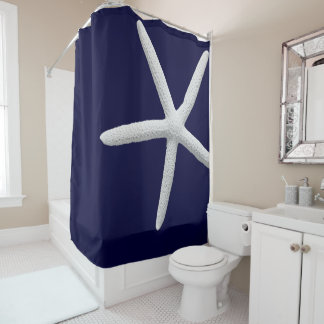 Rideaux De Douche Tropical Single White Starfish sur Navy Blue Beach