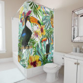 Rideaux De Douche Tropical Toucan Paradise Palm Pineappy Moderne (En situation)