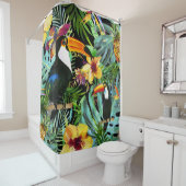 Rideaux De Douche Tropical Toucan Paradise Palm Pineappy Moderne (En situation)