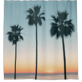 Rideaux De Douche Tropical Turquoise & Orange Sunset Palm Tree Silho (Devant)