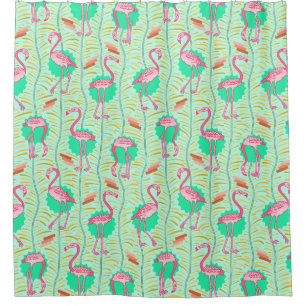 Rideaux De Douche Tropical vert clair de fougères des oiseaux 20s