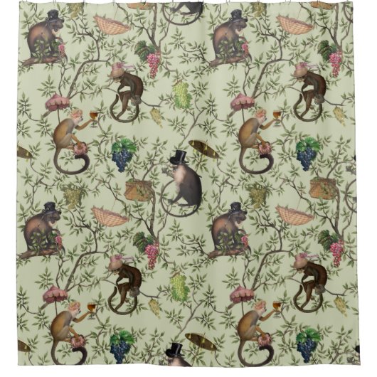 Rideaux De Douche Tropical Vintage Monkey Gardenparty Chinoiserie (Devant)