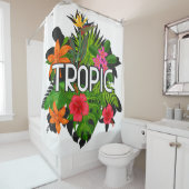 Rideaux De Douche Tropique Moderne Hibiscus tropical Texte sur feuil (En situation)