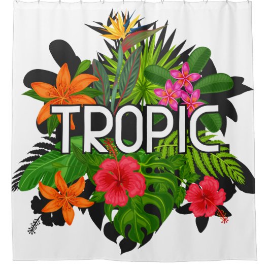 Rideaux De Douche Tropique Moderne Hibiscus tropical Texte sur feuil (Devant)