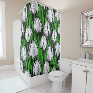 Rideaux De Douche Tulières blanches avec feuilles verts