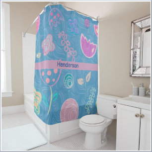 Rideaux De Douche Tulipe florale moderne rose et violet
