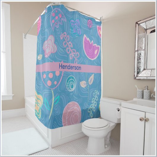 Rideaux De Douche Tulipe florale moderne rose et violet