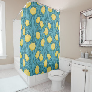 Rideaux De Douche Tulipes en bleu et jaune