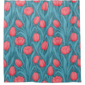 Rideaux De Douche Tulipes en bleu et rouge (Devant)