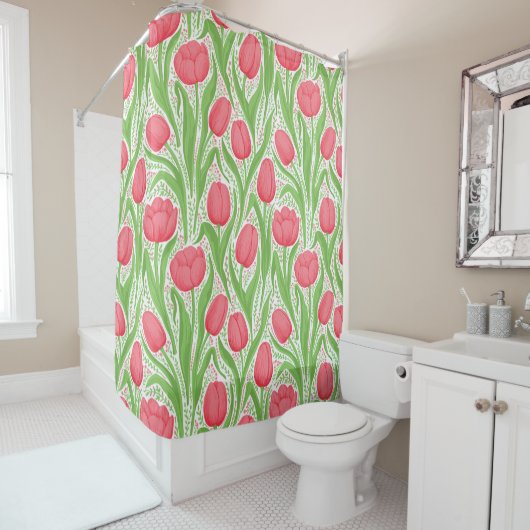 Rideaux De Douche Tulipes en rouge et vert (En situation)