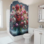 Rideaux De Douche "Tulipes pluvieuses et Bouquet Rose" (En situation)