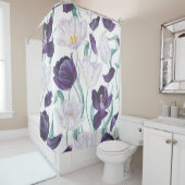 Rideaux De Douche Tulipes pourpres : Vintage réalisme blanc. (En situation)