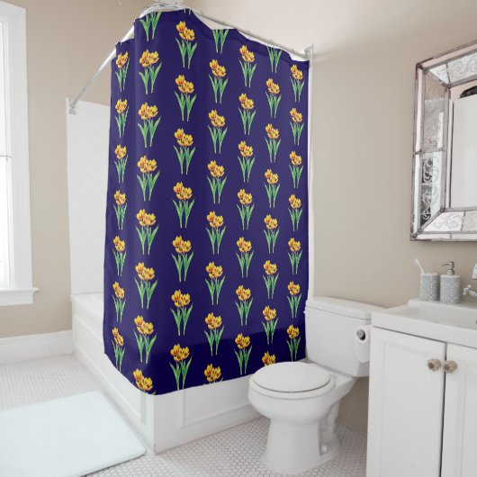 Rideaux De Douche Tulipes sur Bleu (En situation)