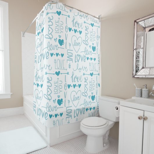 Rideaux De Douche Turquoise Amusement et Amour Moderne et Coeurs (En situation)