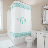 Rideaux De Douche Turquoise Aqua Clé Grecque J Bordure Monogramme (En situation)