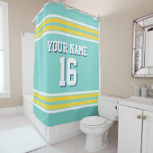 Rideaux De Douche Turquoise Aqua Jaune Blancs Sports Jersey (En situation)