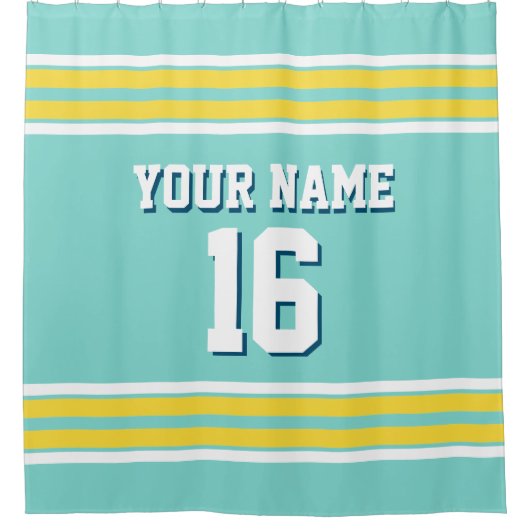 Rideaux De Douche Turquoise Aqua Jaune Blancs Sports Jersey (Devant)