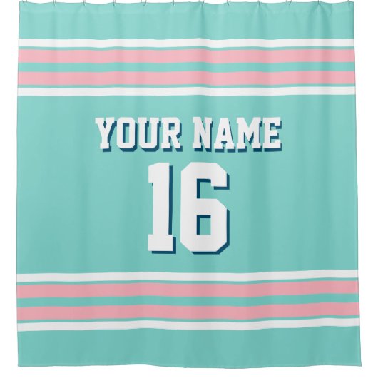 Rideaux De Douche Turquoise Aqua Rose White Stripes Sport Jersey (Devant)