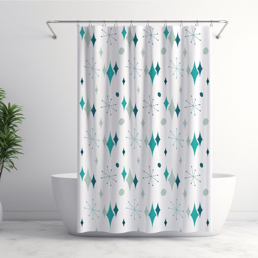 Rideaux De Douche Turquoise, Aqua Starburst Mid Century Motif modern