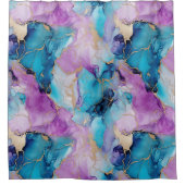 Rideaux De Douche Turquoise Aqua violet marbre or (Devant)