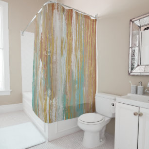Rideaux De Douche Turquoise, blanc, rouge ocre et or Abstrait