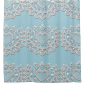 Rideaux De Douche Turquoise Bleu Blanc dentelle Coeur Mariage (Devant)