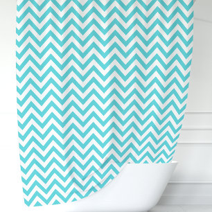 Rideaux De Douche Turquoise bleu et blanc Chevron