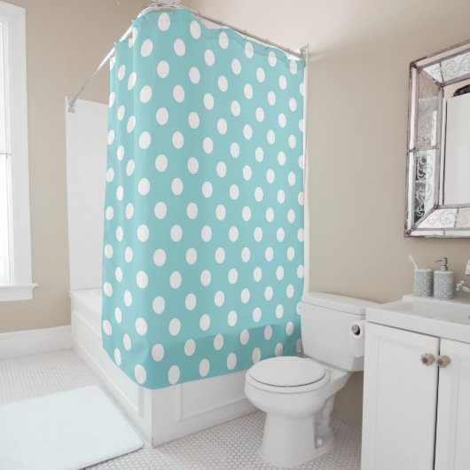 Rideaux De Douche Turquoise Bleu & Points Blancs Point (En situation)