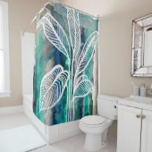 Rideaux De Douche Turquoise Bleu & Turquoise Aquarelle Botanique Mod (En situation)