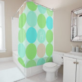 Rideaux De Douche Turquoise Bleu Vert & Cercles Orange Monogramme (En situation)
