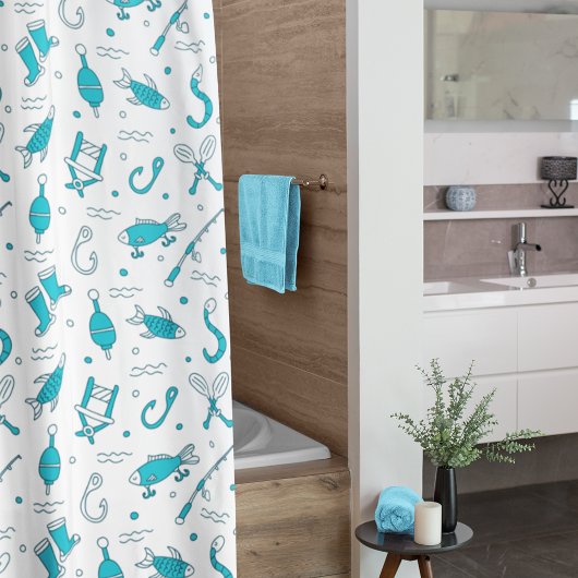 Rideaux De Douche Turquoise Blue Pêche sans mer Motif Monogramme Sho